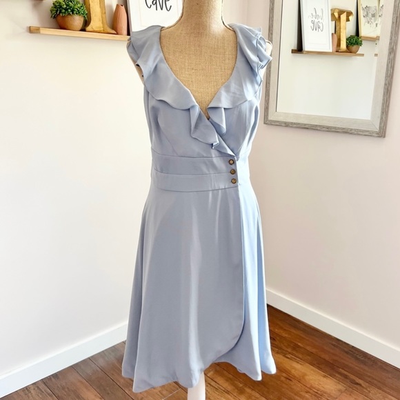 Anthropologie Dresses & Skirts - 🏷SOLD Anthropologie Dusty Blue Ruffle Wrap Dress